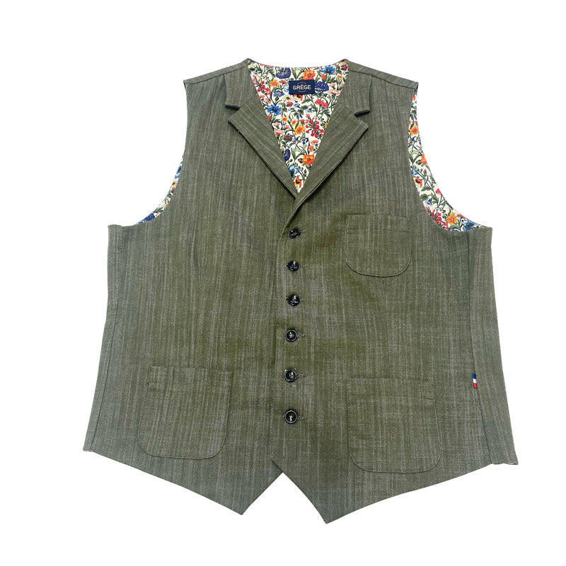 Gilet Col Revers en jean kaki