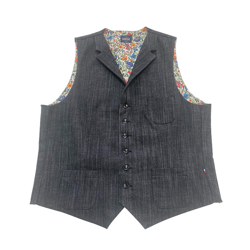 Gilet Col Revers en jean noir chiné