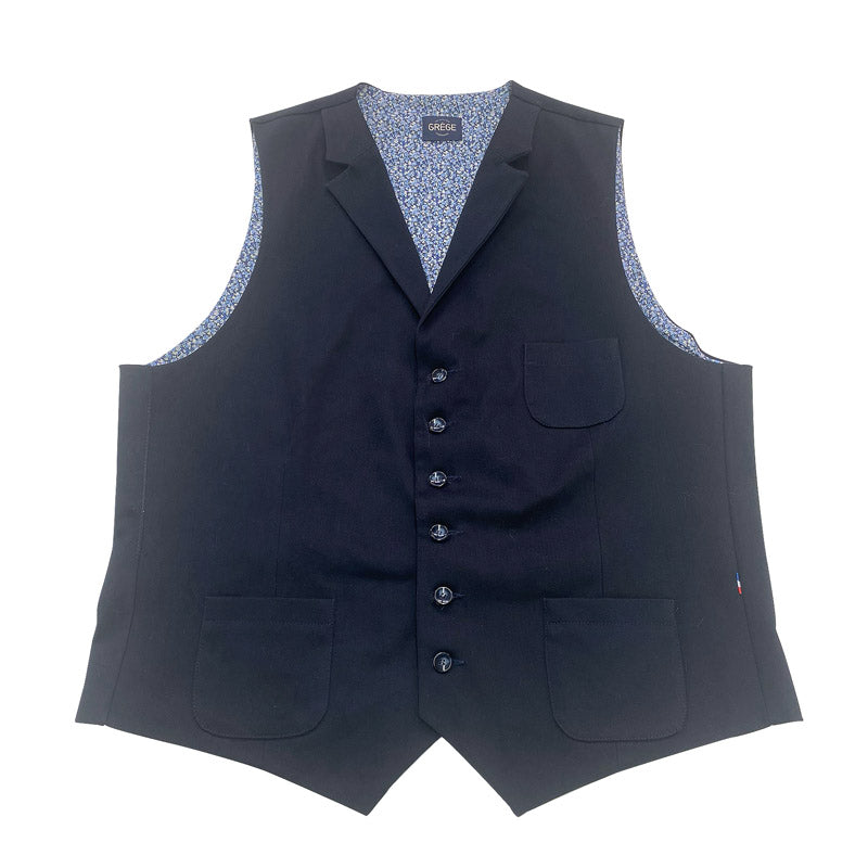 Gilet Col Revers en coton stretch bleu marine