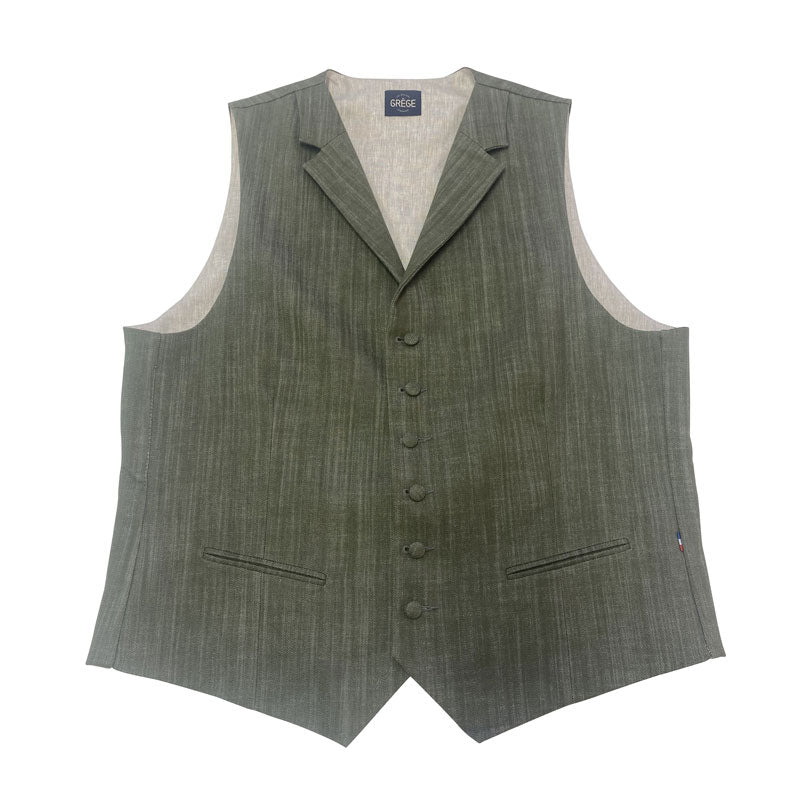 Gilet Col Revers en jean kaki, dos lin