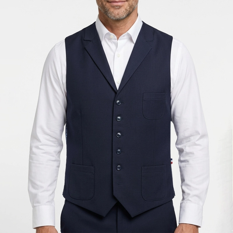 Gilet Col Revers en coton stretch bleu marine