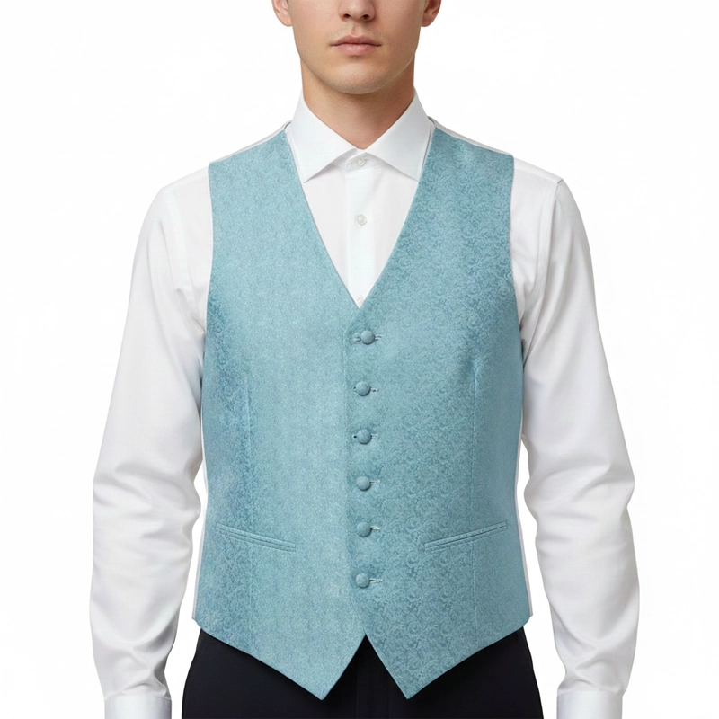 Gilet Mug Jacquard Façonné Vert d'Eau, dos ivoire