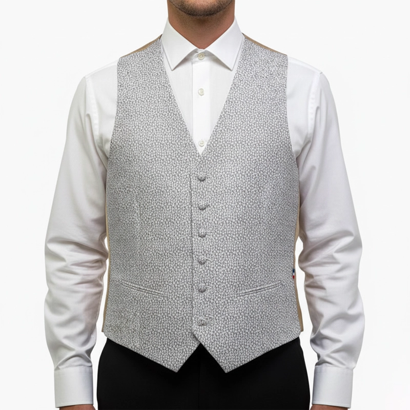 Gilet Mug Jacquard Petites Fleurs Beiges